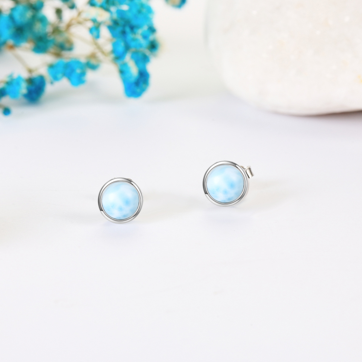 Sterling Silver Lalimar Stone Round Stud Earrings-3