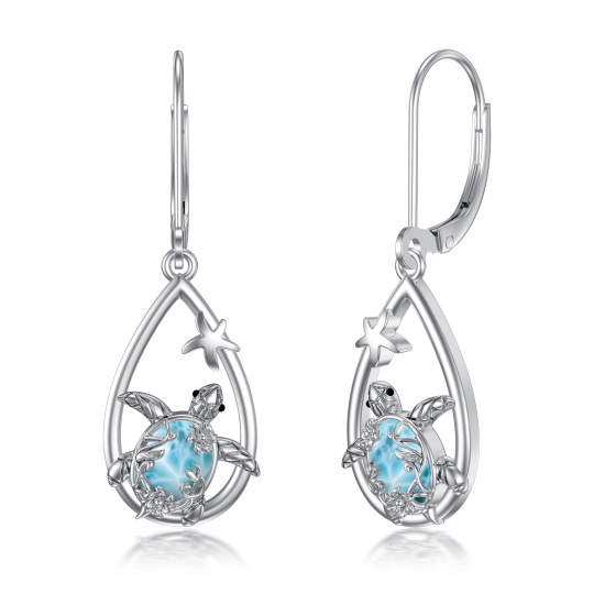 Boucles d'oreilles à levier en argent sterling avec pierre de Lalimar et tortue de mer