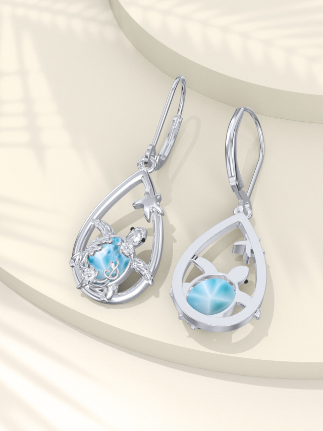 Boucles d'oreilles à levier en argent sterling avec pierre de Lalimar et tortue de mer-4