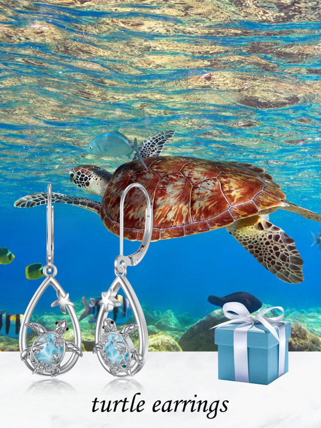 Sterling Silver Lalimar Stone Sea Turtle Lever-back Earrings-6