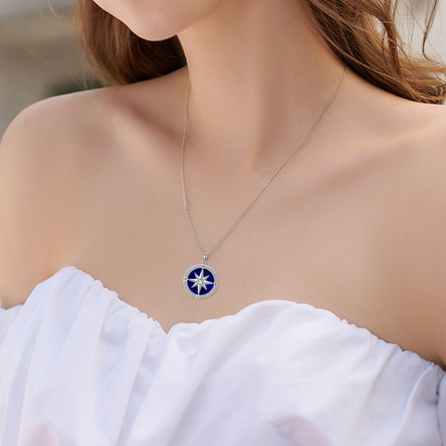 Collier avec pendentif boussole en argent sterling et zircone cubique en lapis-lazuli-2