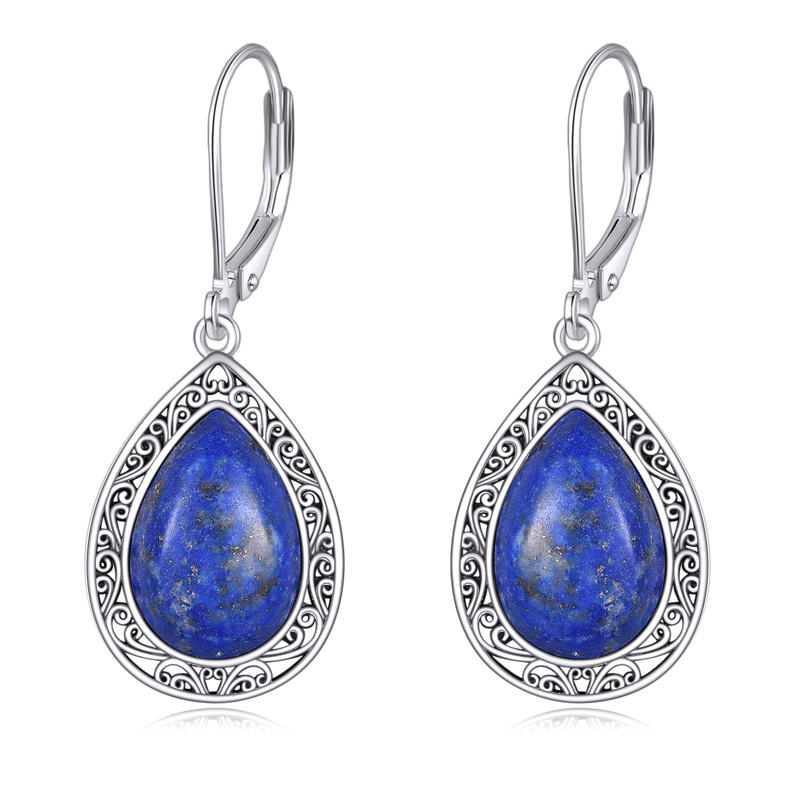 Sterling Silver Lapis Lazuli Drop Shape Lever-back Earrings