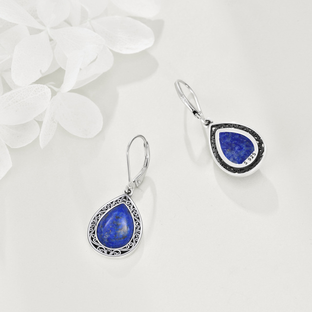 Sterling Silver Lapis Lazuli Drop Shape Lever-back Earrings-3