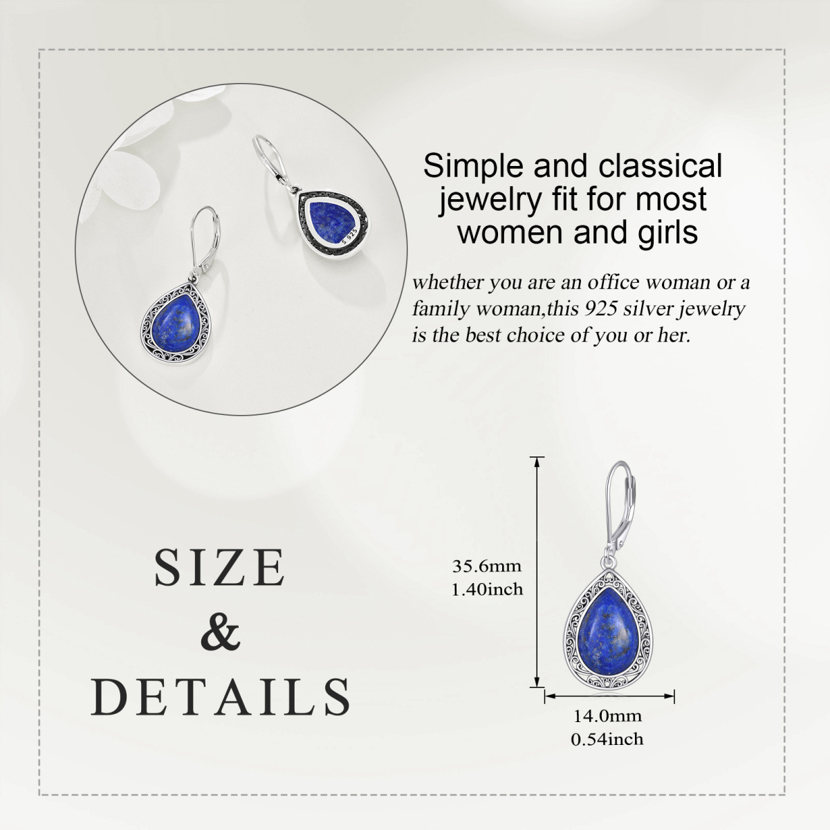 Boucles d'oreilles à levier en forme de goutte en argent sterling et lapis-lazuli-5