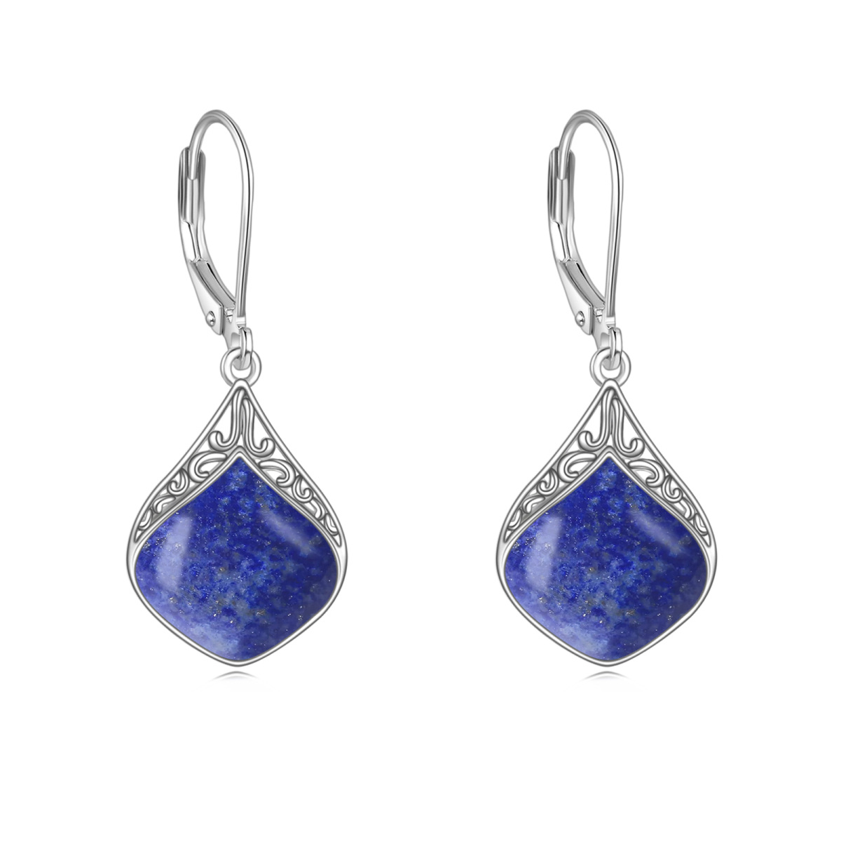 Boucles d'oreilles à levier en argent sterling et lapis-lazuli-1