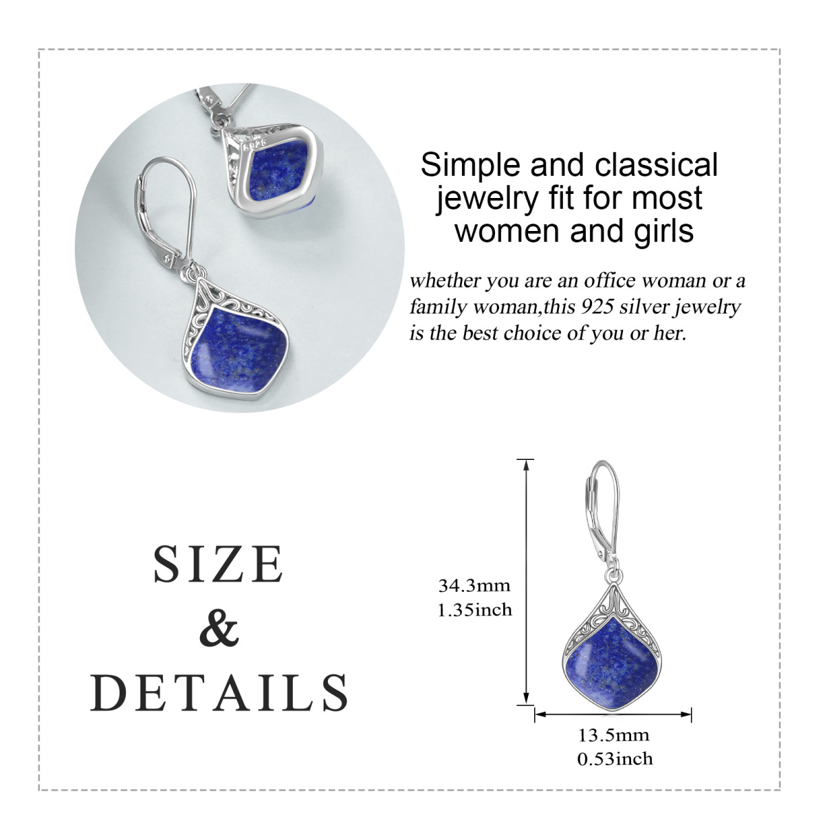 Boucles d'oreilles à levier en argent sterling et lapis-lazuli-5