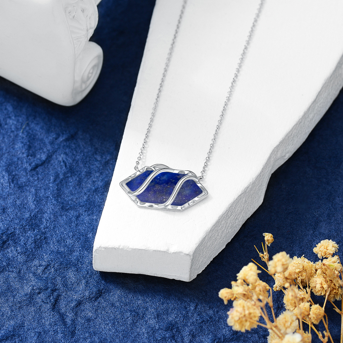 Collier à pendentifs en argent Lapis Lazuli-2