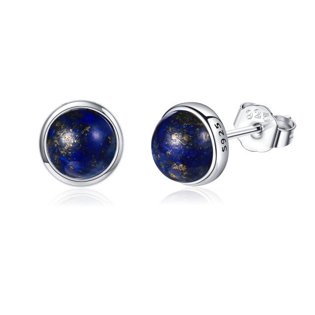 Sterling Silver Lapis Lazuli Round Stud Earrings-1