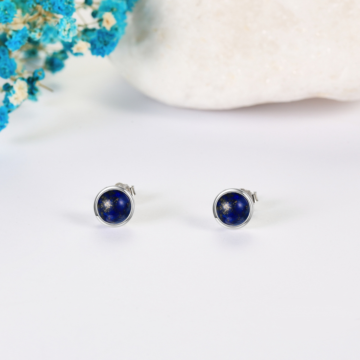 Boucles d'oreilles en argent sterling Lapis Lazuli rond-3