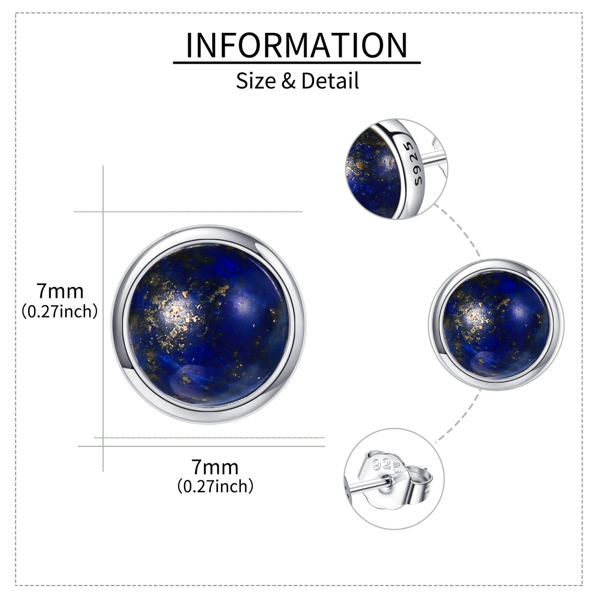 Sterling Silver Lapis Lazuli Round Stud Earrings-5