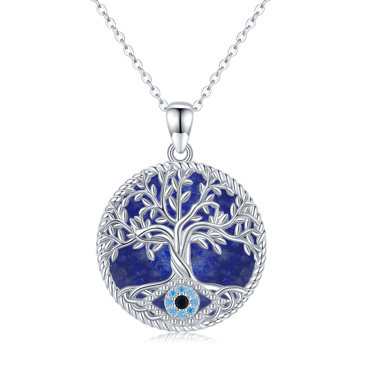 Sterling Silver Lapis Lazuli Tree Of Life Pendant Necklace-1