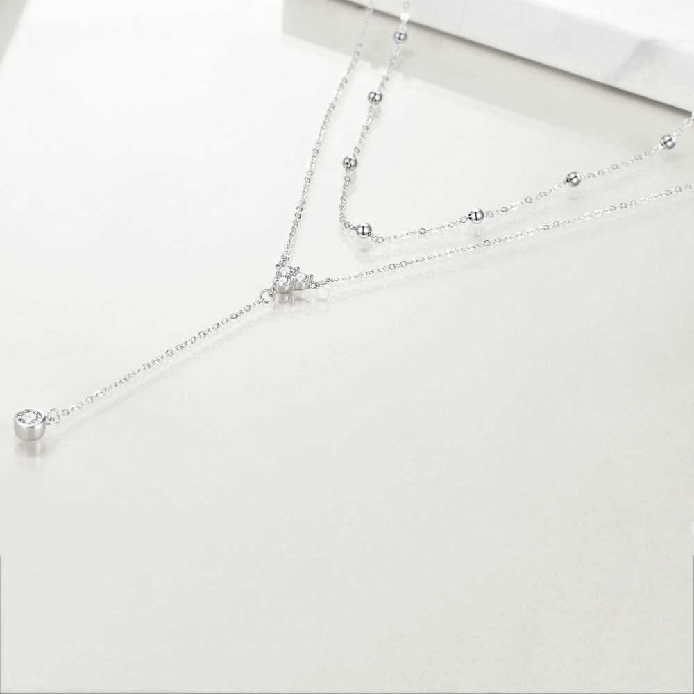 Colar em Y de prata esterlina com 2 camadas de zircónias cúbicas e corrente de pérolas-5