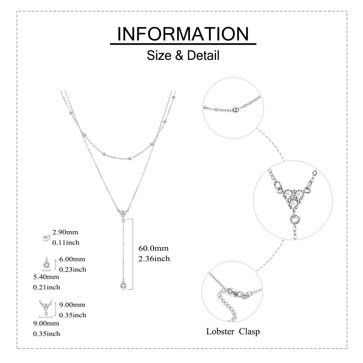 Collar en Y de 2 vueltas de plata de ley con circonita cúbica y cadena de perlas-6