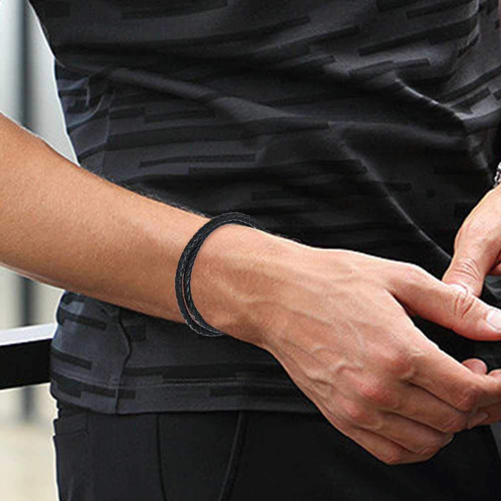 Pulseira masculina em camadas de prata de lei-2