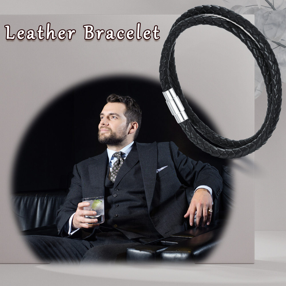 Pulseira masculina em camadas de prata de lei-6
