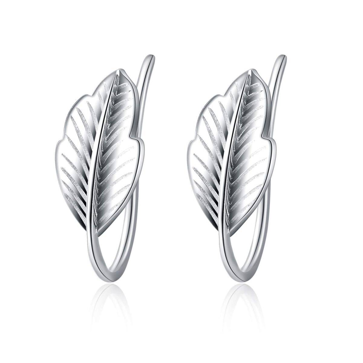 Sterling Silver Leaves Cuff Earrings-1