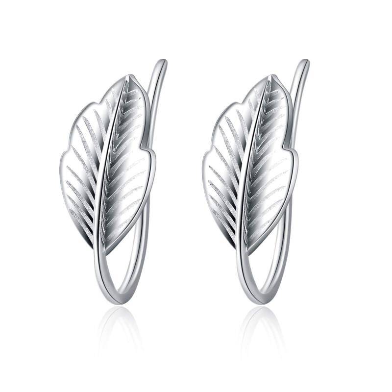Boucles d'oreilles manchette en argent sterling avec feuilles-1