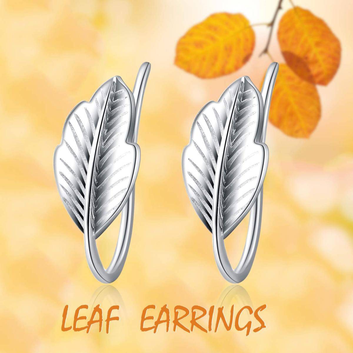 Sterling Silver Leaves Cuff Earrings-6