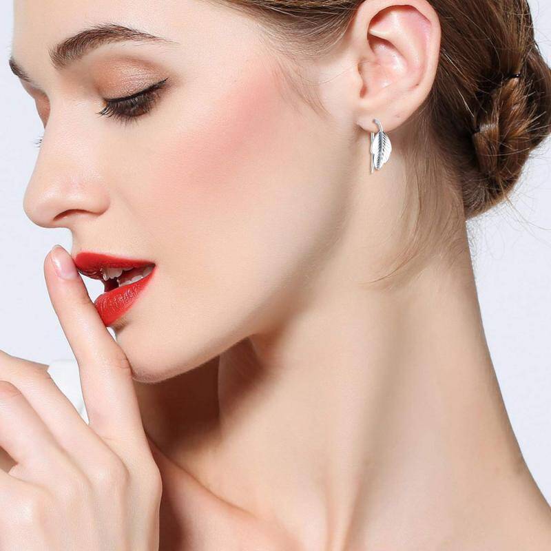 Boucles d'oreilles manchette en argent sterling avec feuilles-2