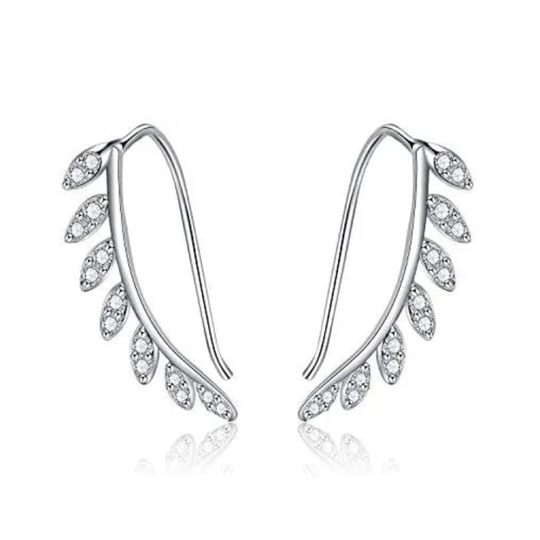 Sterling Silver Cubic Zirconia Leaves Climber Earrings