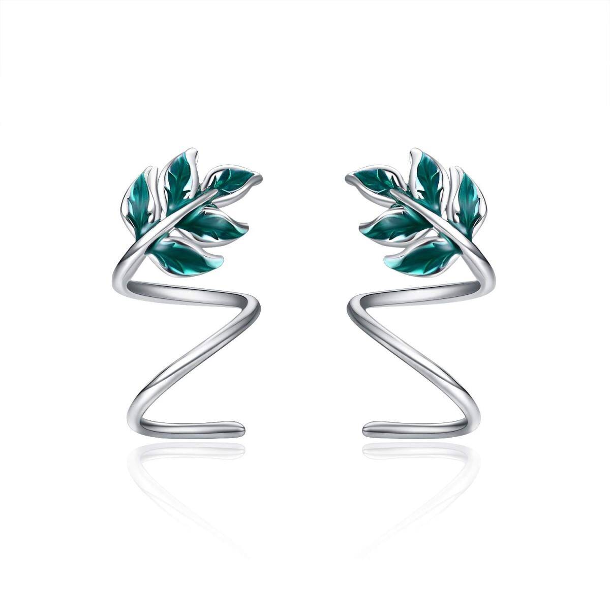 Sterling Silver Leaves Climber Earrings-1