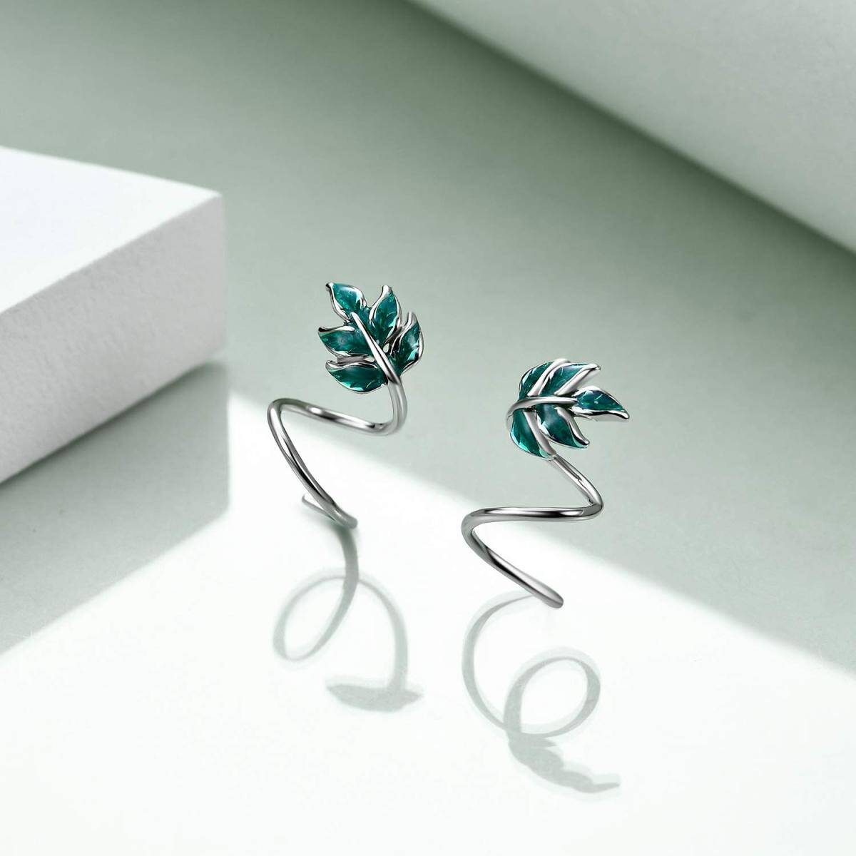 Sterling Silver Leaves Climber Earrings-3