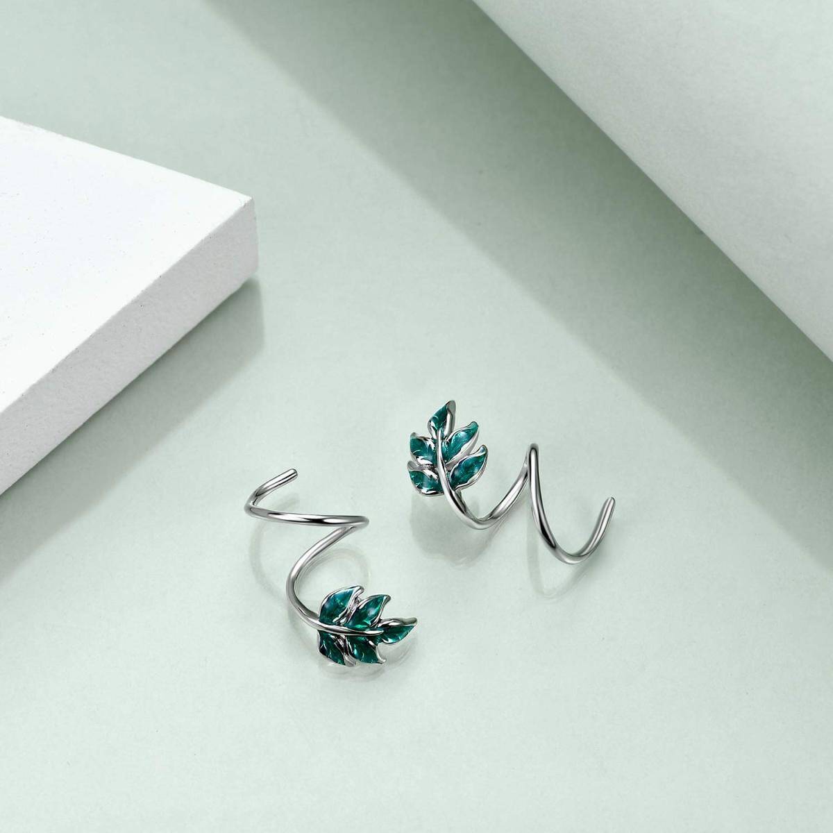 Sterling Silver Leaves Climber Earrings-4