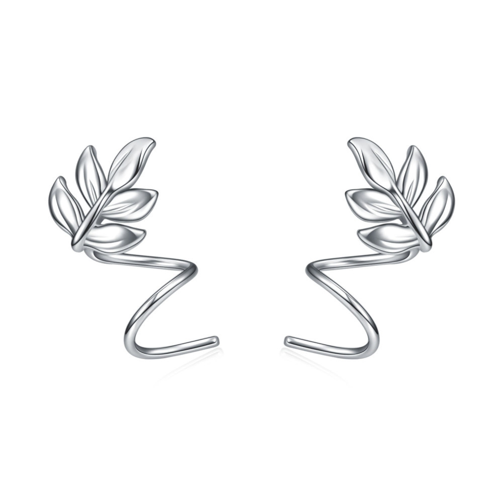 Sterling Silver Leaves Climber Earrings-1