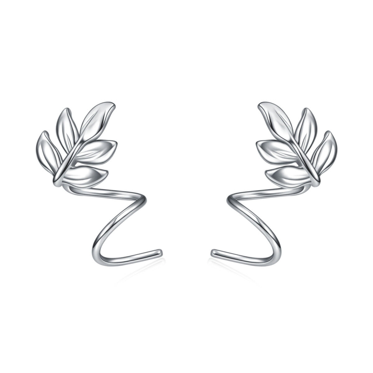 Sterling Silver Leaves Climber Earrings-1