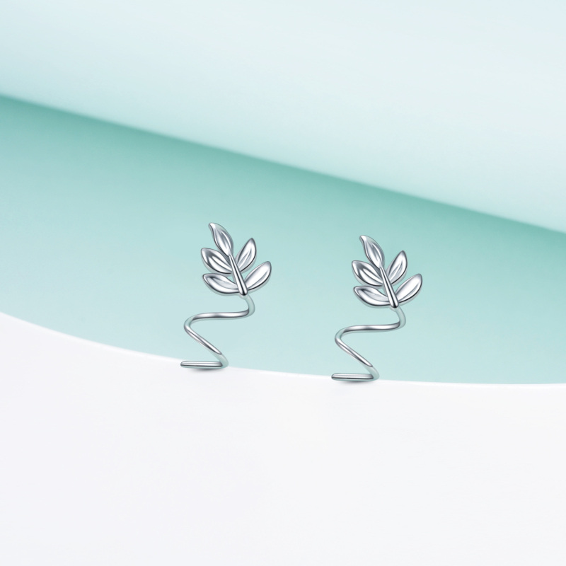 Sterling Silver Leaves Climber Earrings-3