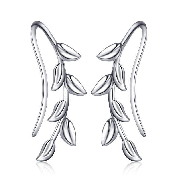 Sterling Silver Leaves Climber Earrings-1