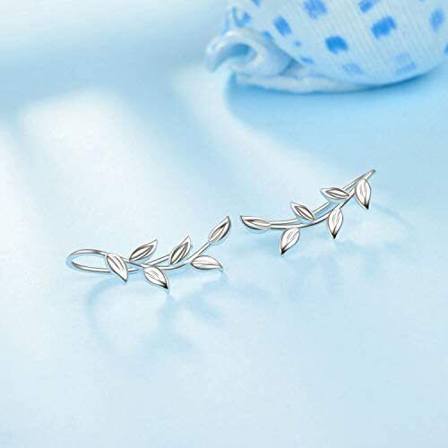 Sterling Silver Leaves Climber Earrings-3