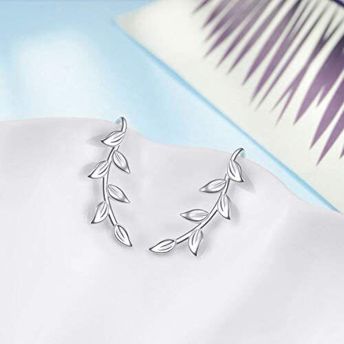 Sterling Silver Leaves Climber Earrings-4