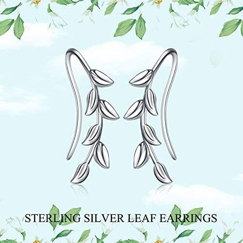 Sterling Silver Leaves Climber Earrings-6