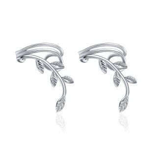 Sterling Silver Leaves Cuff Earrings-4