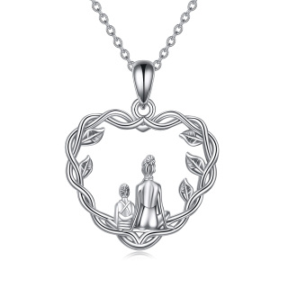 Sterling Silver Leaves Grandmother & Mother Heart Pendant Necklace-40