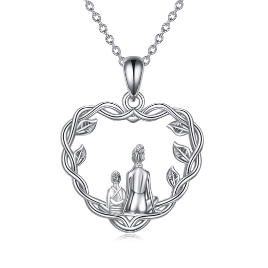 Collana con ciondolo a cuore in argento sterling Foglie della nonna e della madre