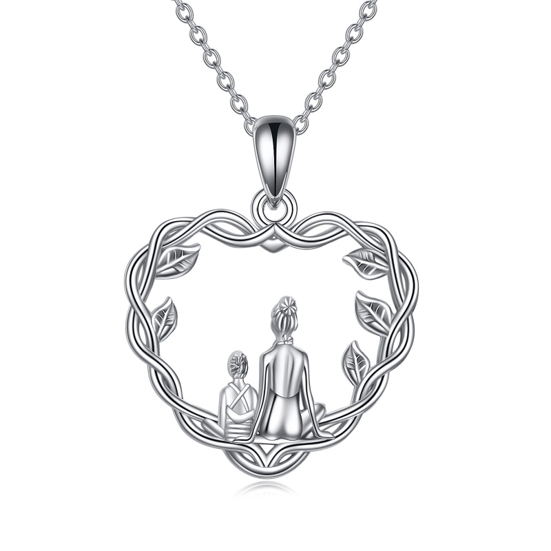 Sterling Silver Leaves Grandmother & Mother Heart Pendant Necklace-14