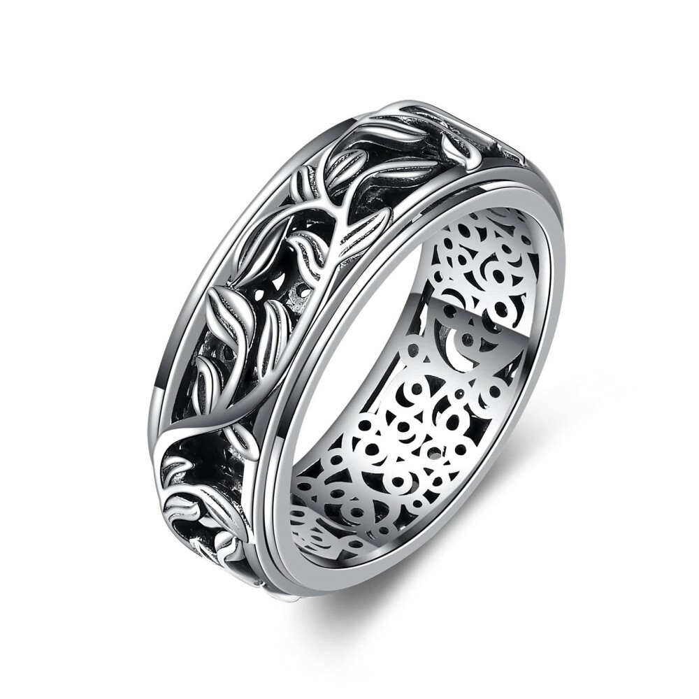 Anillo giratorio con hojas en plata de ley-1