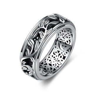 Sterling Silver Leaves Spinner Ring-42