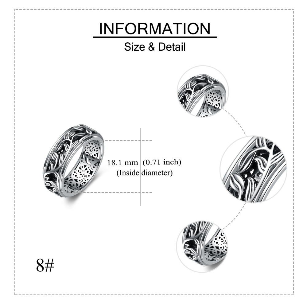 Anillo giratorio con hojas en plata de ley-5