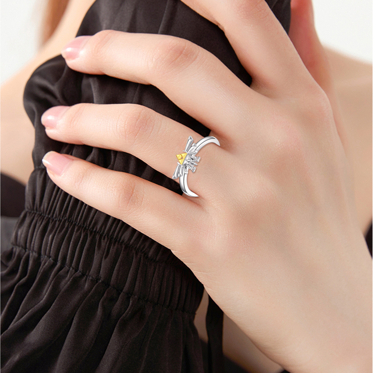 Anillo abierto ajustable de plata de ley de la leyenda de Zelda-2