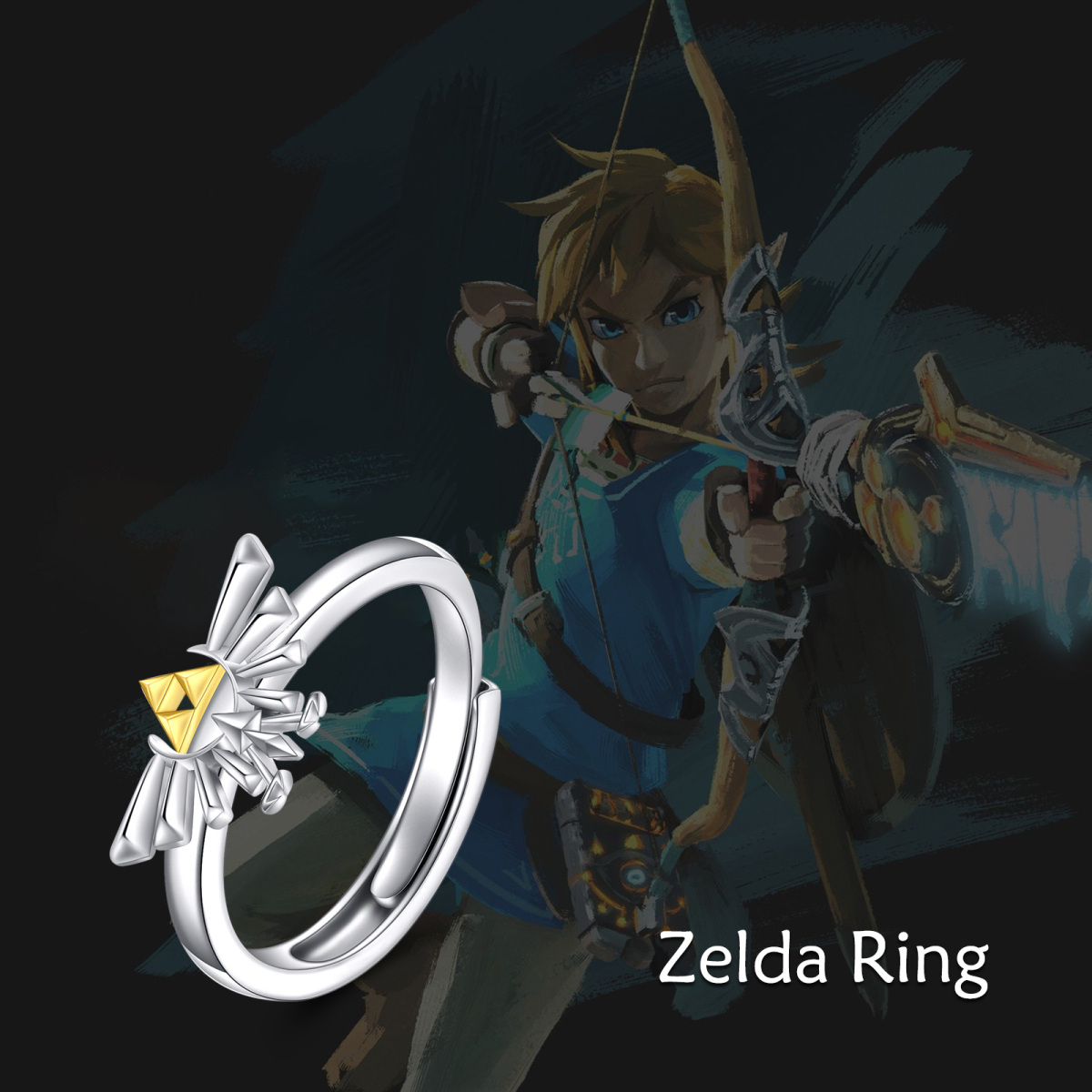 Anillo abierto ajustable de plata de ley de la leyenda de Zelda-5