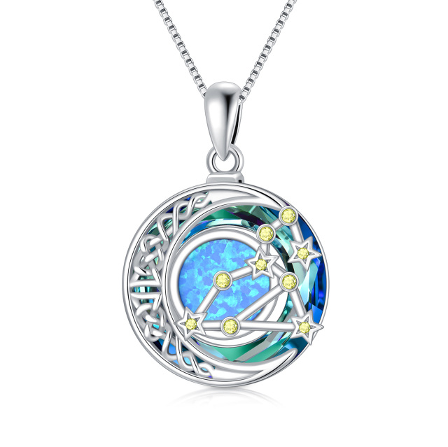 Sterling Silver Leo Circular Opal With Crystal Pendant Necklace-1