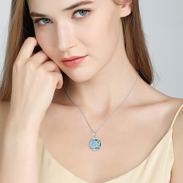 Halskette mit rundem Opal-Anhänger aus Sterlingsilber mit Kristallen im Leo-Stil-2