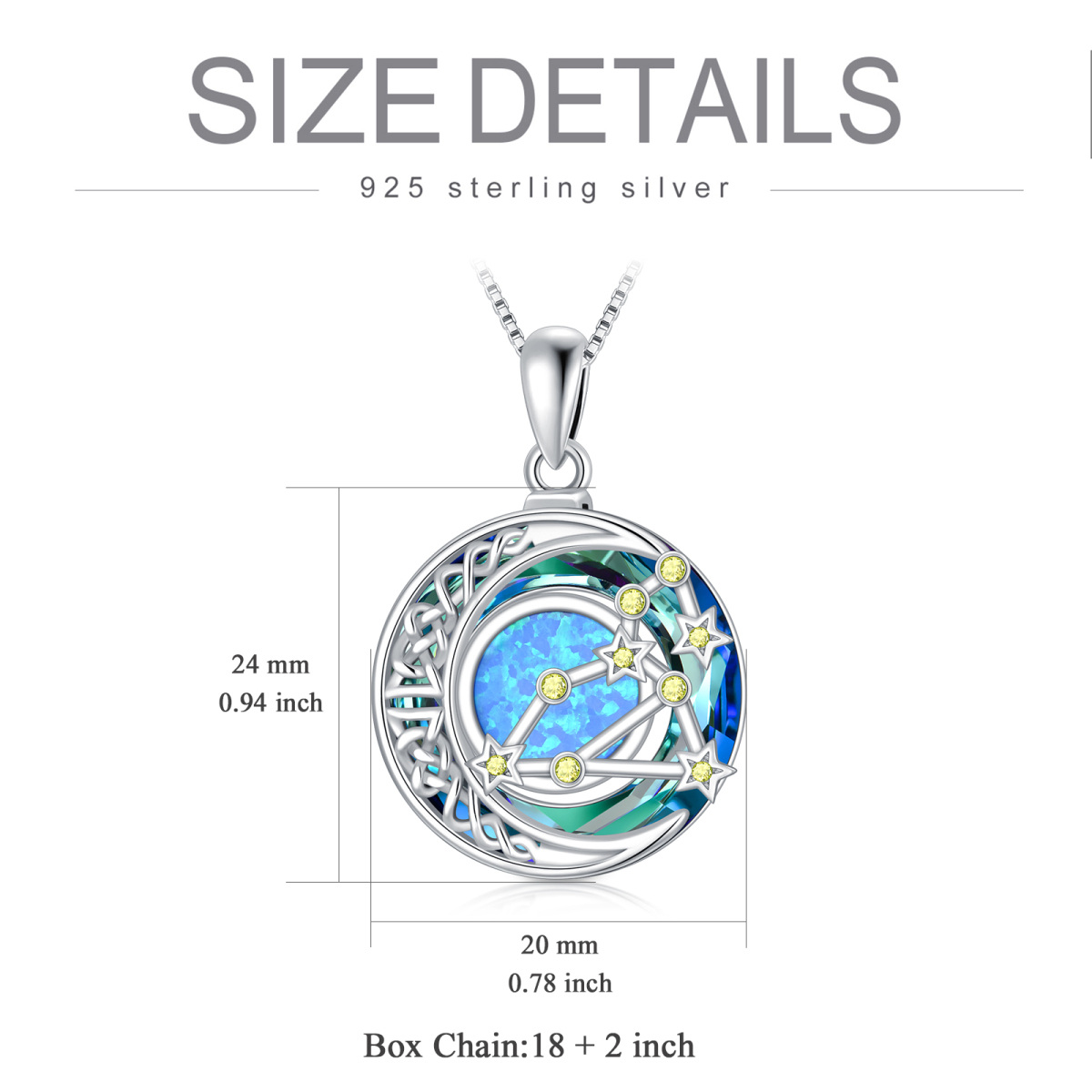 Sterling Silver Leo Circular Opal With Crystal Pendant Necklace-5