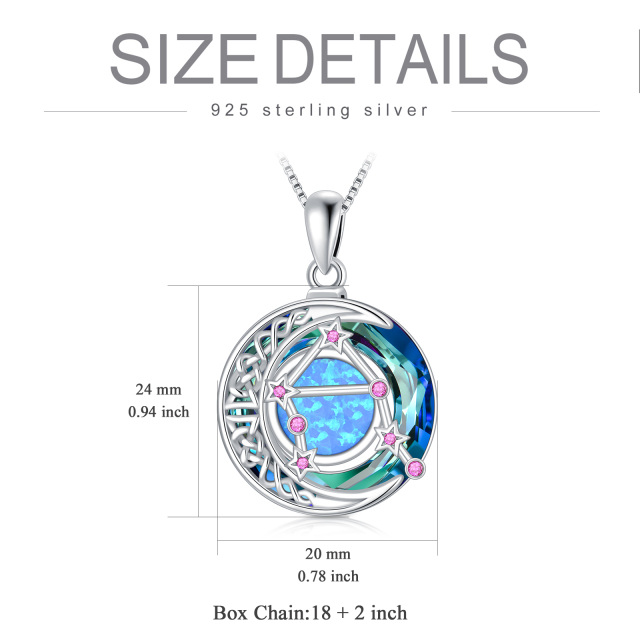 Sterling Silver Libra Circular Opal With Crystal Pendant Necklace-5