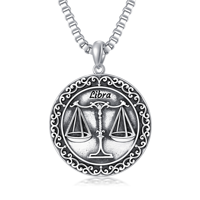 Sterling Silver Libra & Round Pendant Necklace for Men-13
