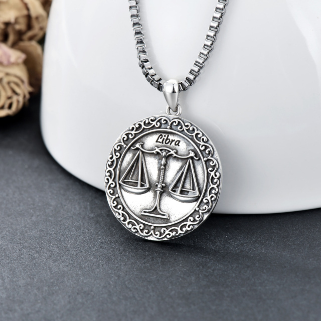 Sterling Silver Libra & Round Pendant Necklace for Men-3