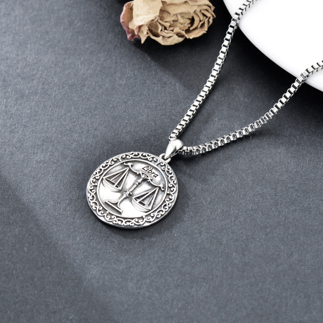 Sterling Silver Libra & Round Pendant Necklace for Men-4